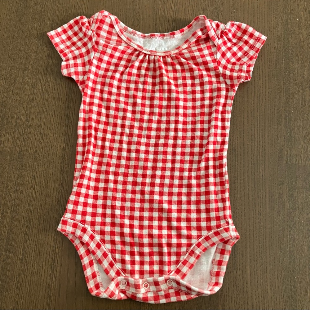 Red and White Gingham Checkered Picnic Tablecloth Baby Onesie